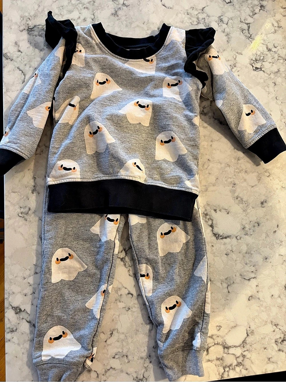 Monica + Andy Girls Ghost Halloween Ruffle Sweatshirt Set 3t